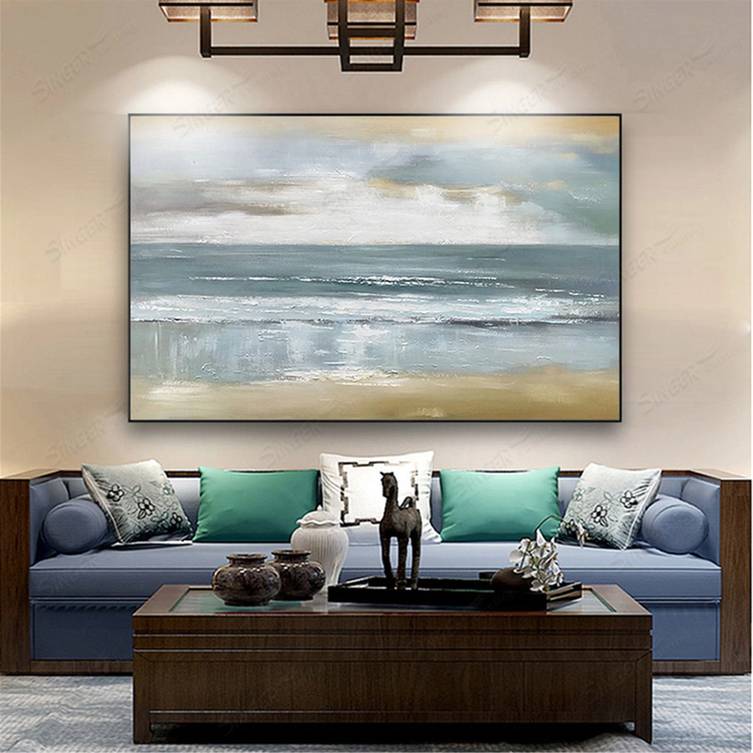 Room Handmade Hallway Coastal Gray Abstract Canvas Artwork 67H0G